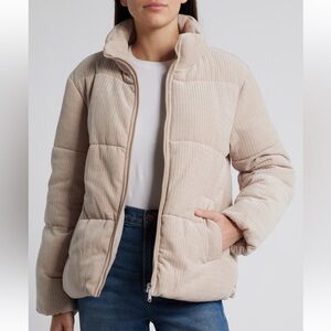 Sam Edelman Tan Puffer Jacket Quilted Design High Collar NWT XS